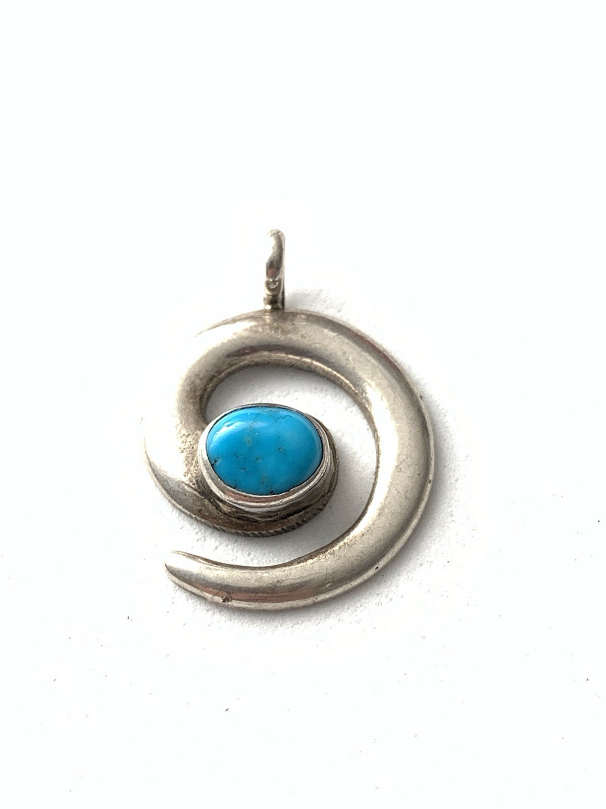 Lowell Draper Navajo Turquoise Sandcast Sterling Silver Spiral Swirl Pendant