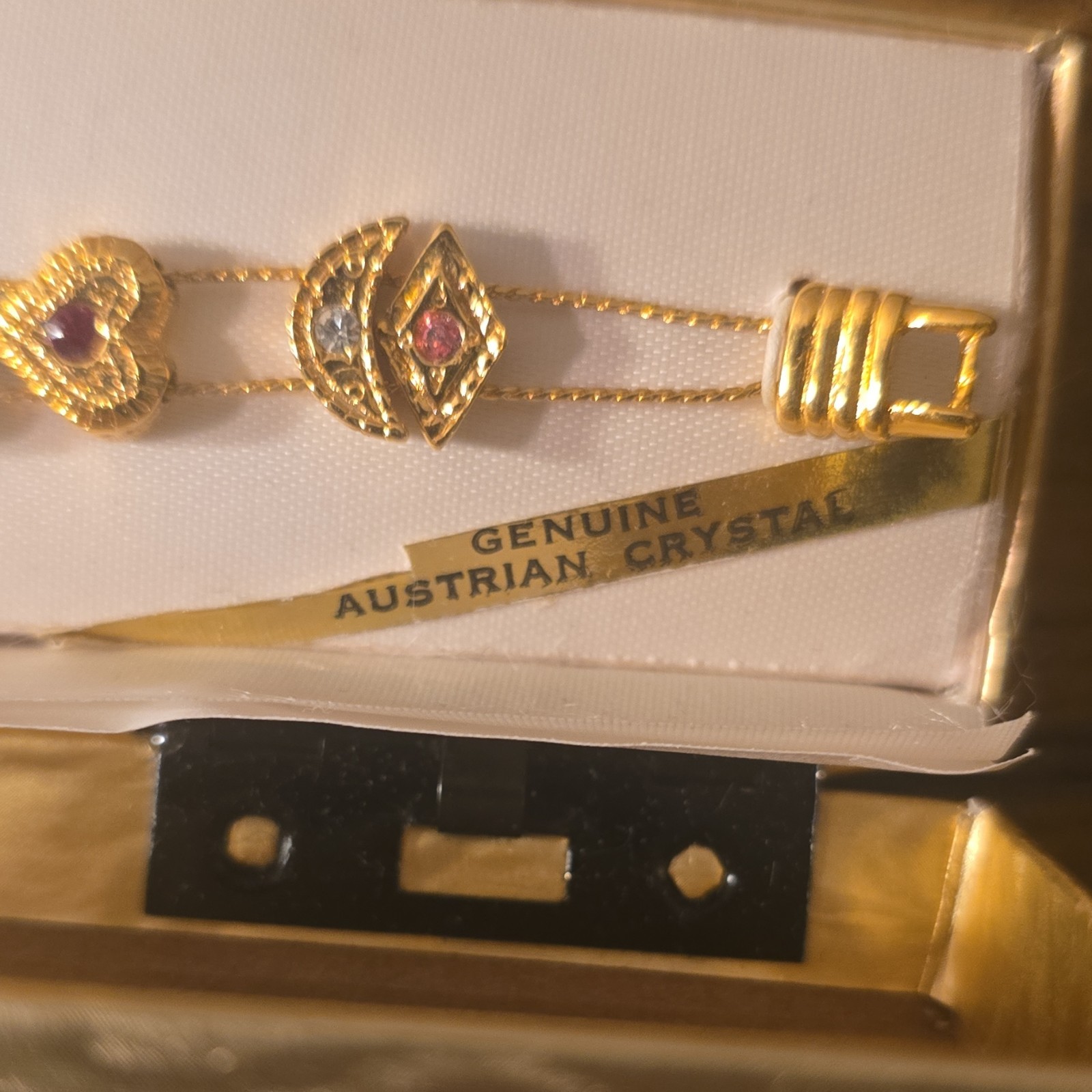 Gold Tone Austrian Crystal Dangle Charm Bracelet, Box Clasp, Multicolor
