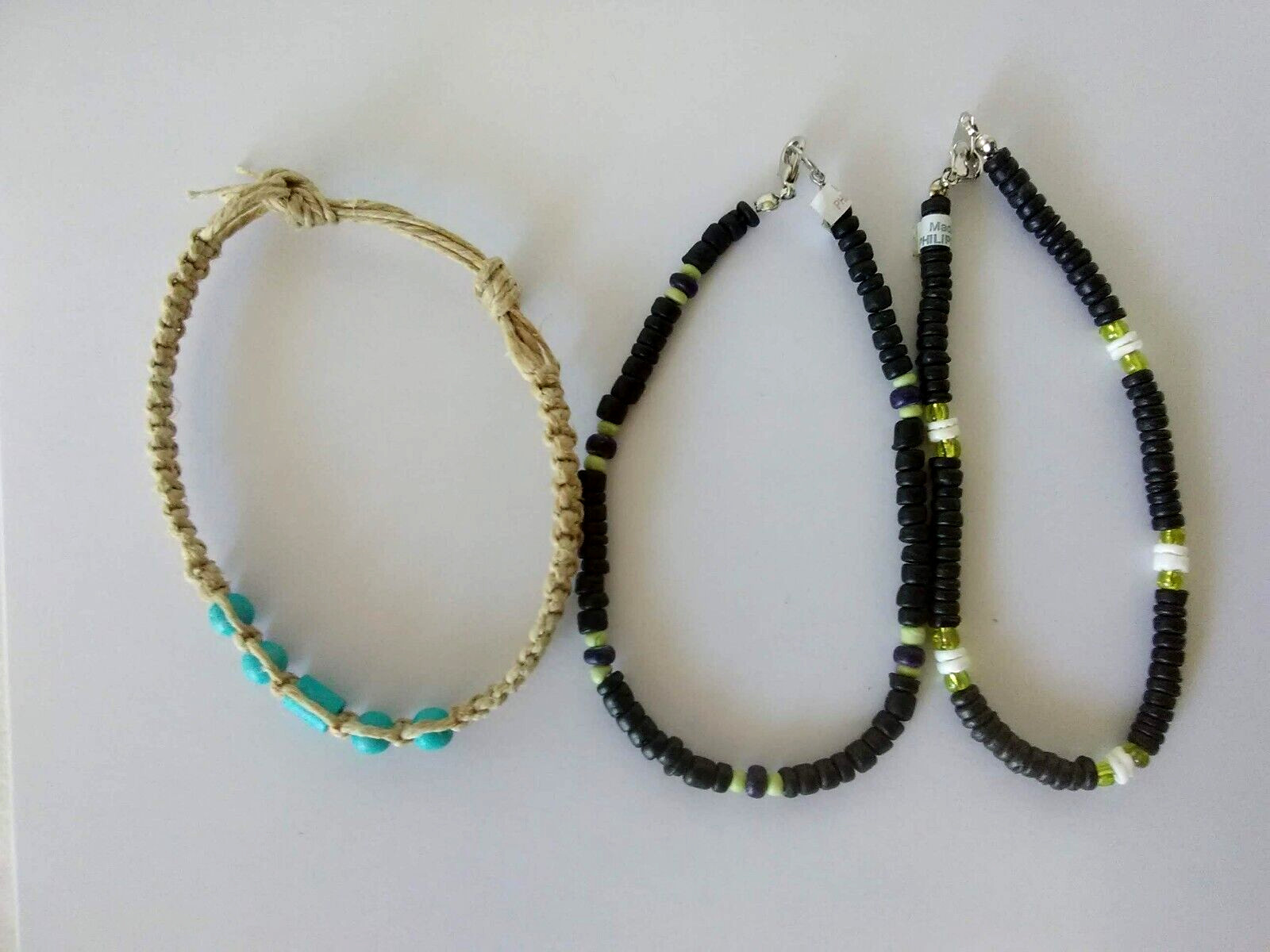 Lot 3 Hemp Macrame 10″ Anklet 8″ Bracelet Beach Boho Gift US Seller