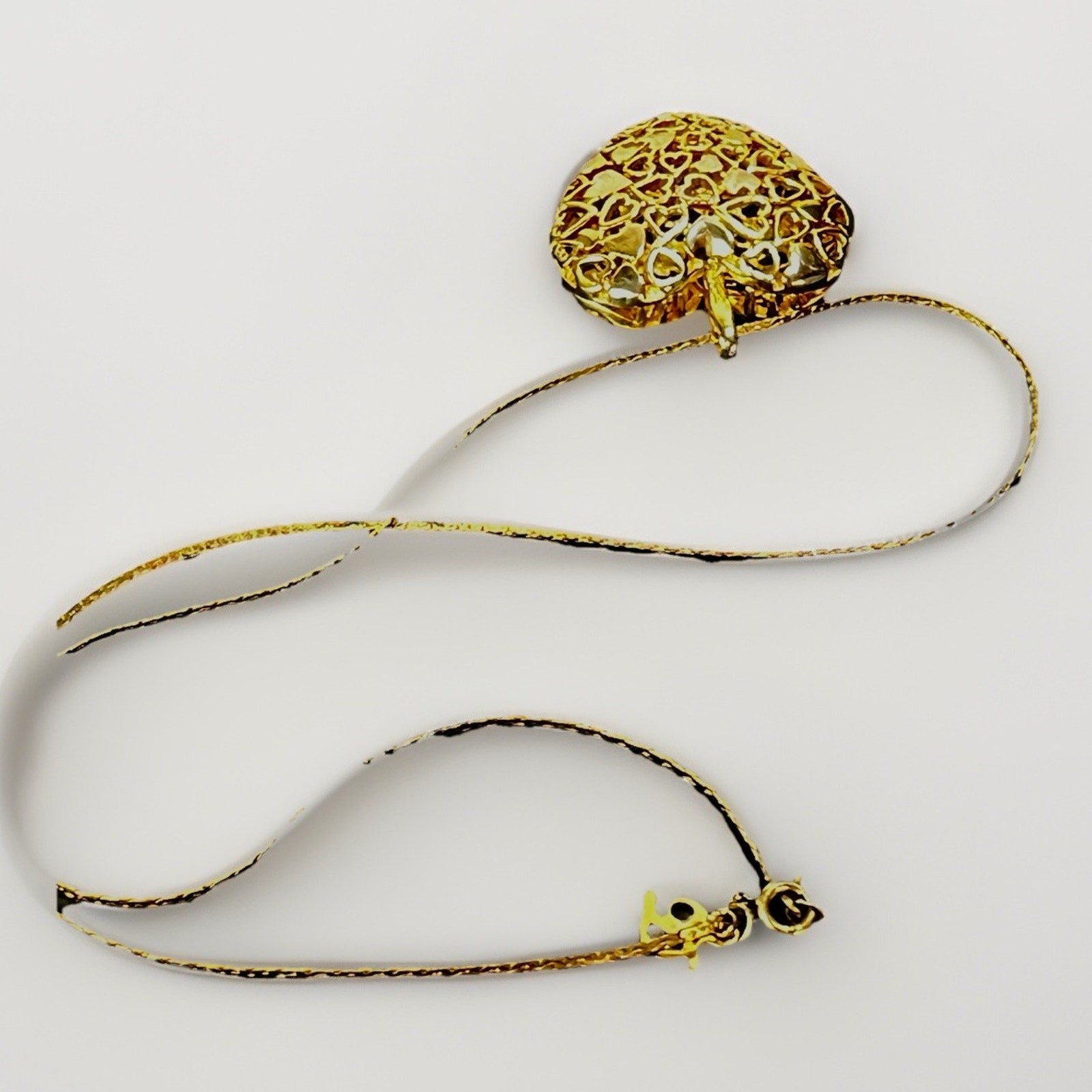 Puffy 14K Yellow Gold Plated Filigree Heart Pendant on 12K GF Chain Necklace