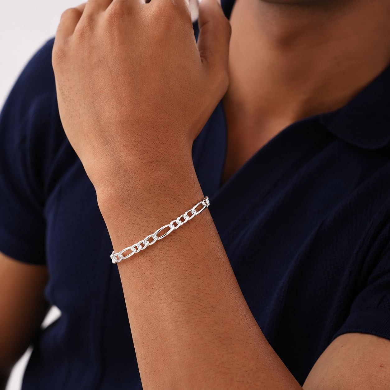 Waitsoul 5MM sterling silver Figaro Bracelet 925 Silver Link Chain Bracelet