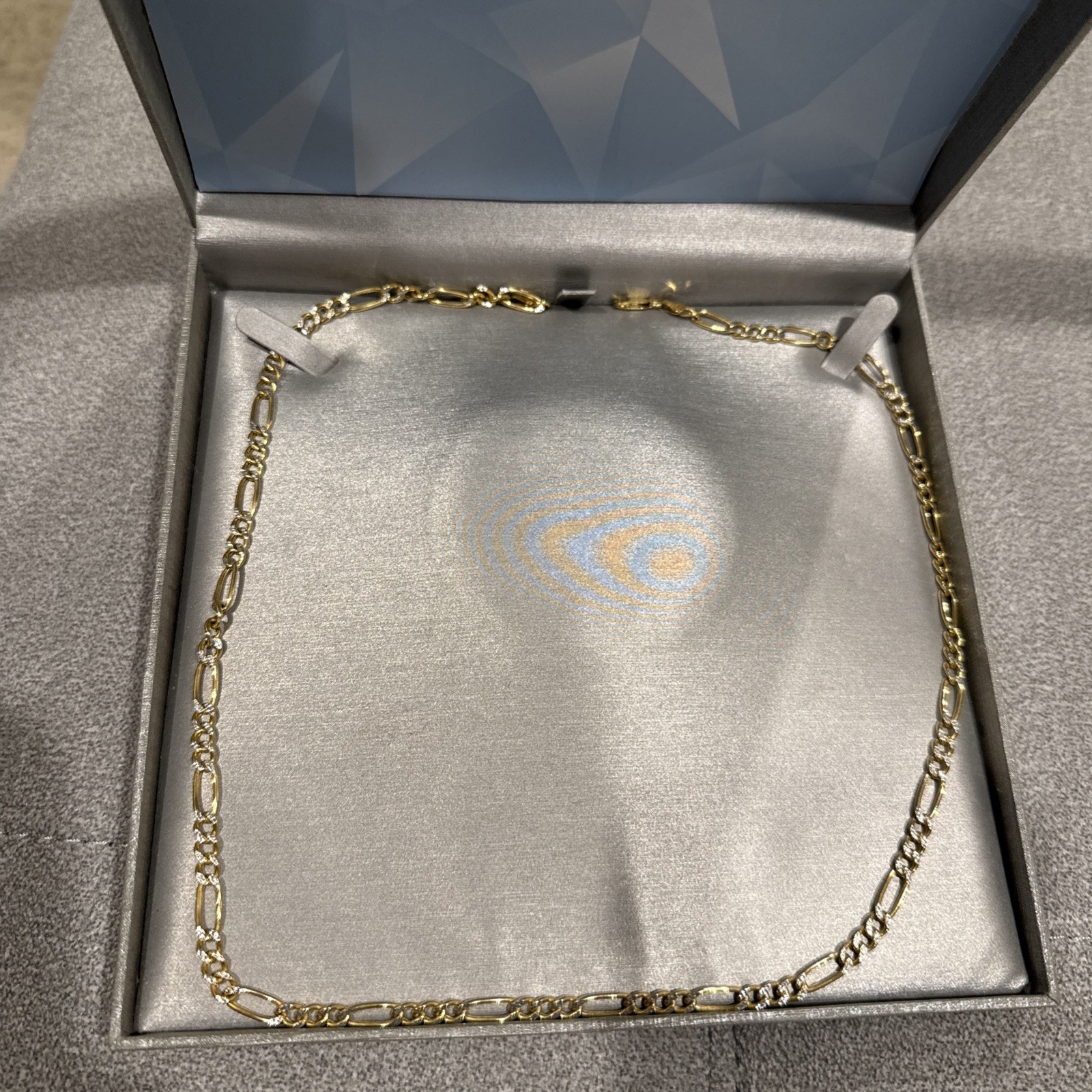 3.9mm Diamond Cut Figaro Chain In Hollow 14K Two-Tone Gold 22”