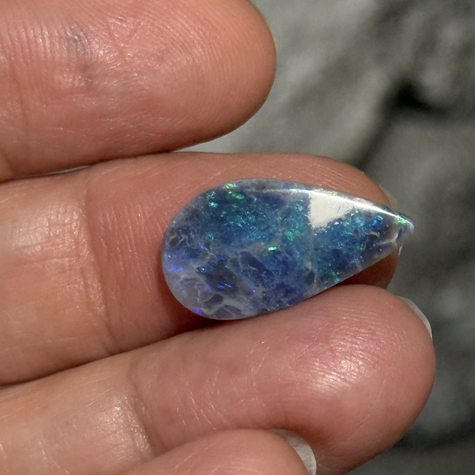 3.3ct 20.9×10.9×2.2mm Australian Lightning Ridge Black Opal Drop Cabochon Gem