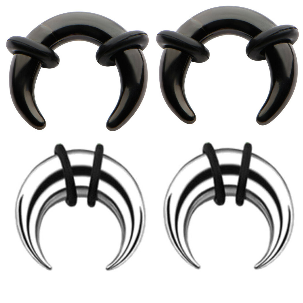 2 Pairs 00g 10mm Black Steel Pincher Horseshoe Gauges Ear Plugs Buffalo Tapers