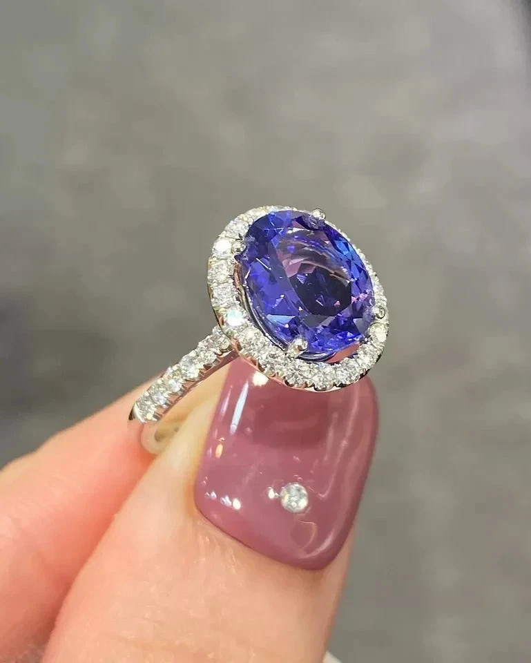 2.51Ct Oval Natural Blue Tanzanite Diamond Wedding Ring 950 Platinum Size 7