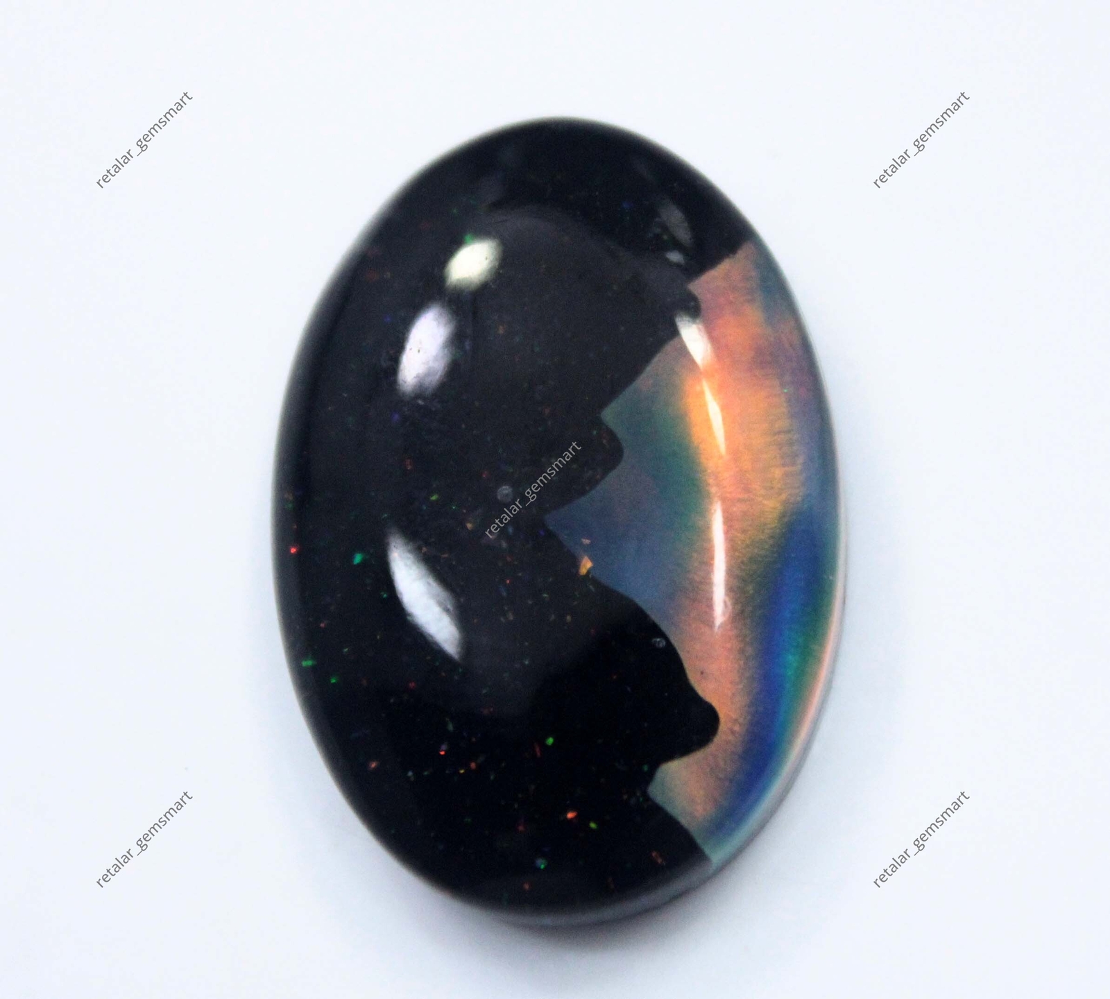 20.00 Ct Natural Australian Black Fire Opal Doublet Certified Untreated Gemstone