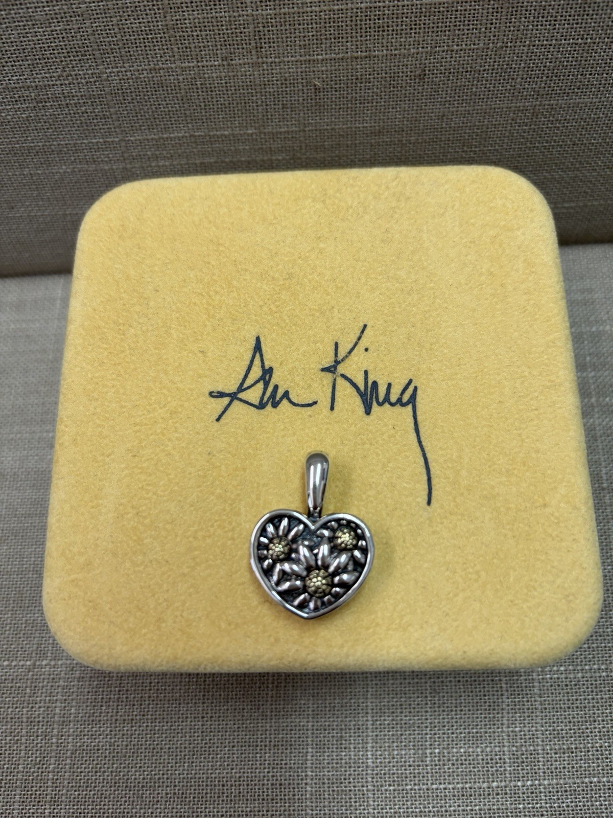 Ann King 925 Sterling Silver & 18K Yellow Gold Daisy Heart Pendant 10.84 Grams