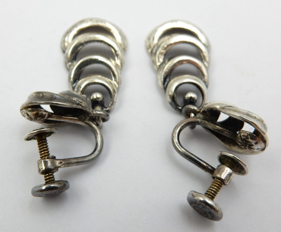 VINTAGE DANECRAFT STERLING SILVER RIPPLE WAVES SCREW BACK EARRINGS, 8.8 GRAMS