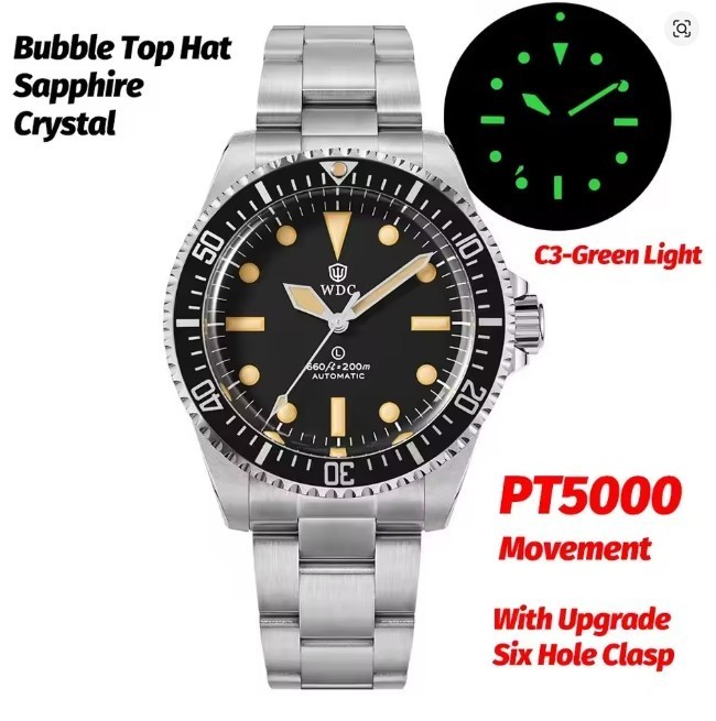 Retro 41mm Watchdives “Milsub” Automatic Diver; PT5000 4Hz, “Rivet” Bracelet!