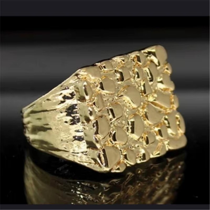 MENS GOLD PLATED DESIGNER NUGGET PINKY RING SQUARED OFF RING SIZES 6-13