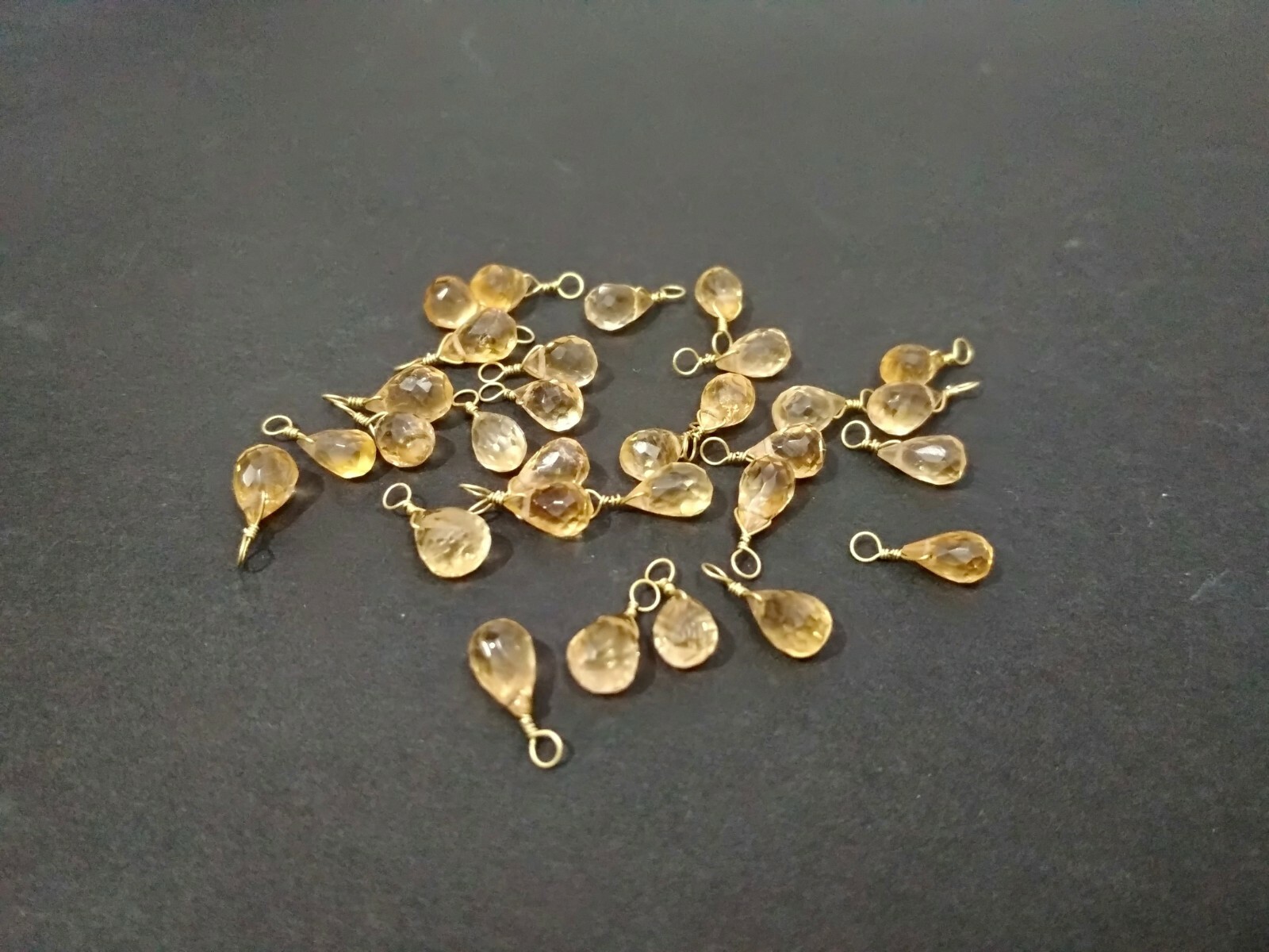 25 Pcs Citrine Teardrop 4×6-5x7mm Faceted Beads, 24k Gold Plated Wire Wrapped