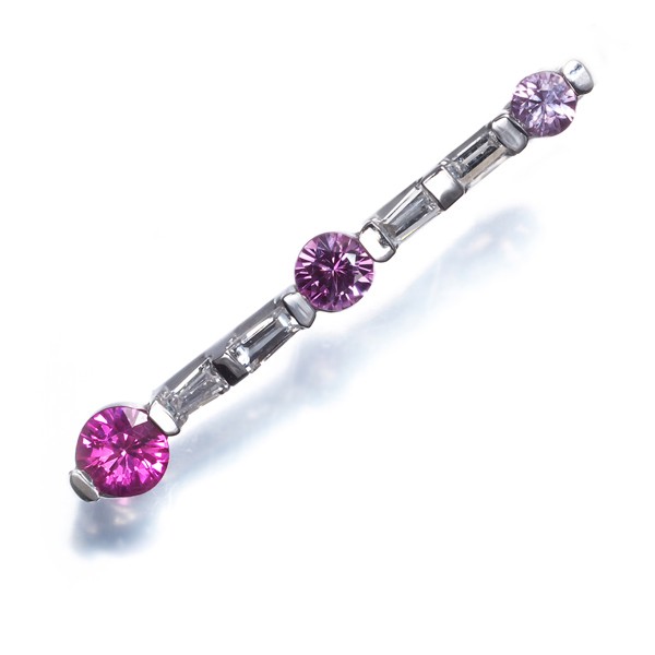 Pink Sapphire 0.39ct Diamond 0.11ct Tapered-cut Pendant 18K 750 White Gold