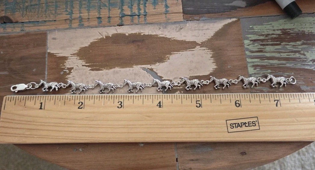 925 Sterling Silver Running Zebras Animal Link Bracelet 7.5″ 9.48gr
