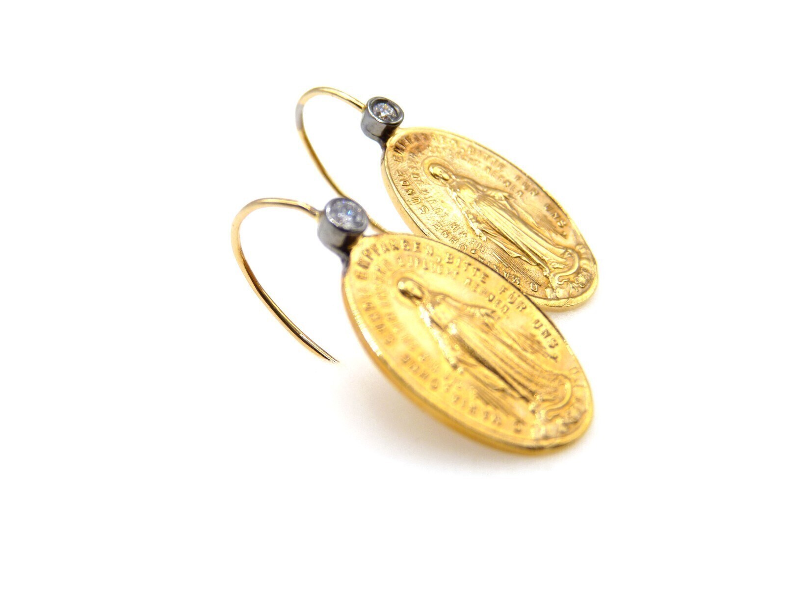 Madonna Earrings Hand Made Brilliant 0.10ct 750 18K Rose Gold Length: 27mm