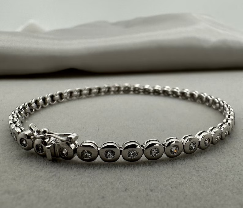 Antique Vintage Art Deco Tennis Bracelet 925 Sterling Silver Lab Created Diamond