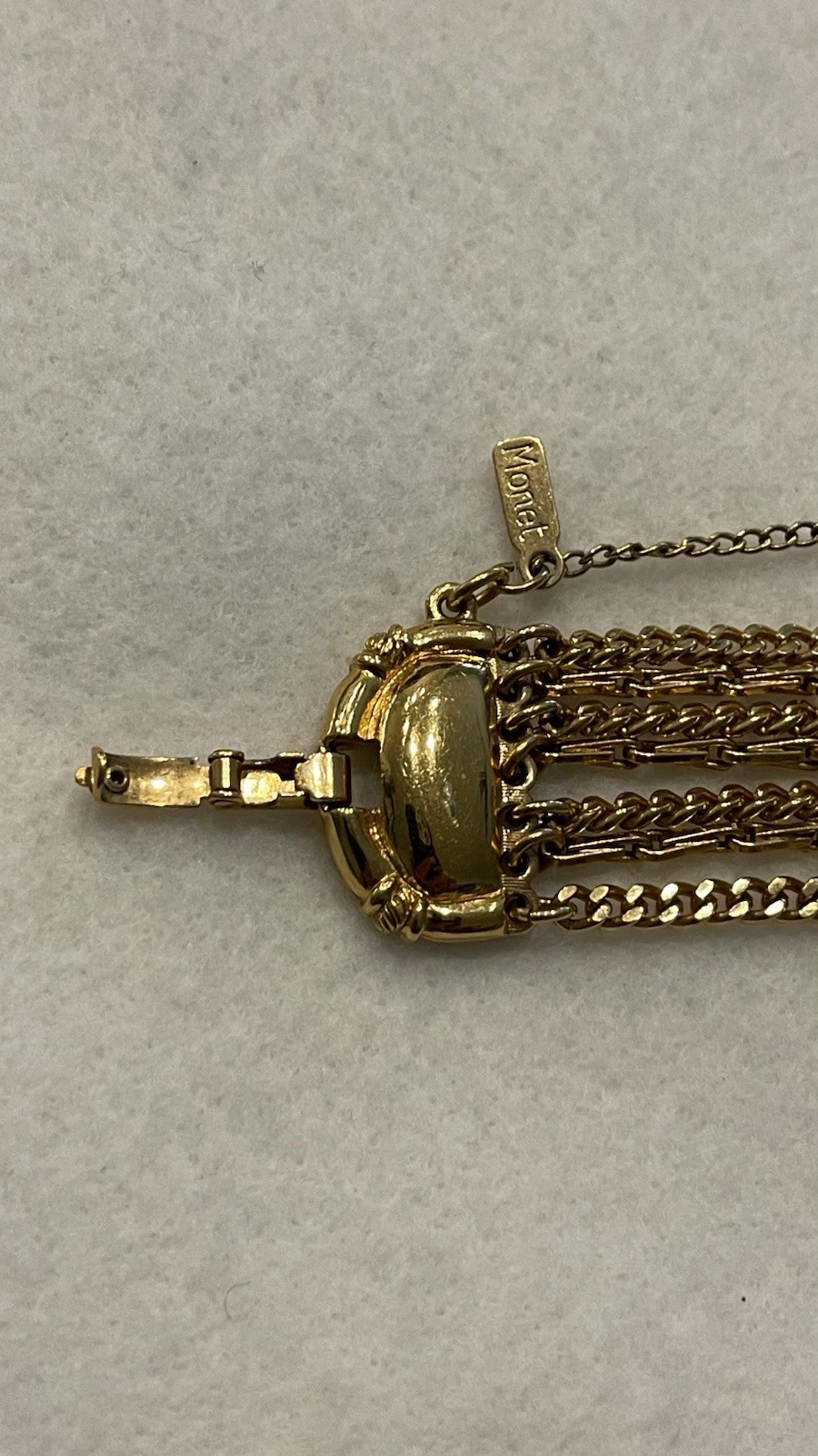 Vintage Monet 7” Gold 7 Strand Braclet With Safety Chain