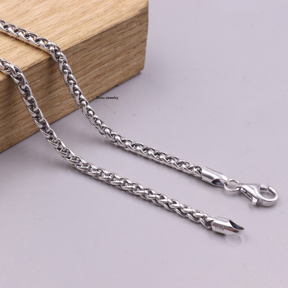Solid 925 Sterling Silver Women Men 3mm Wheat Link Chain Necklace 15-17g 20inch