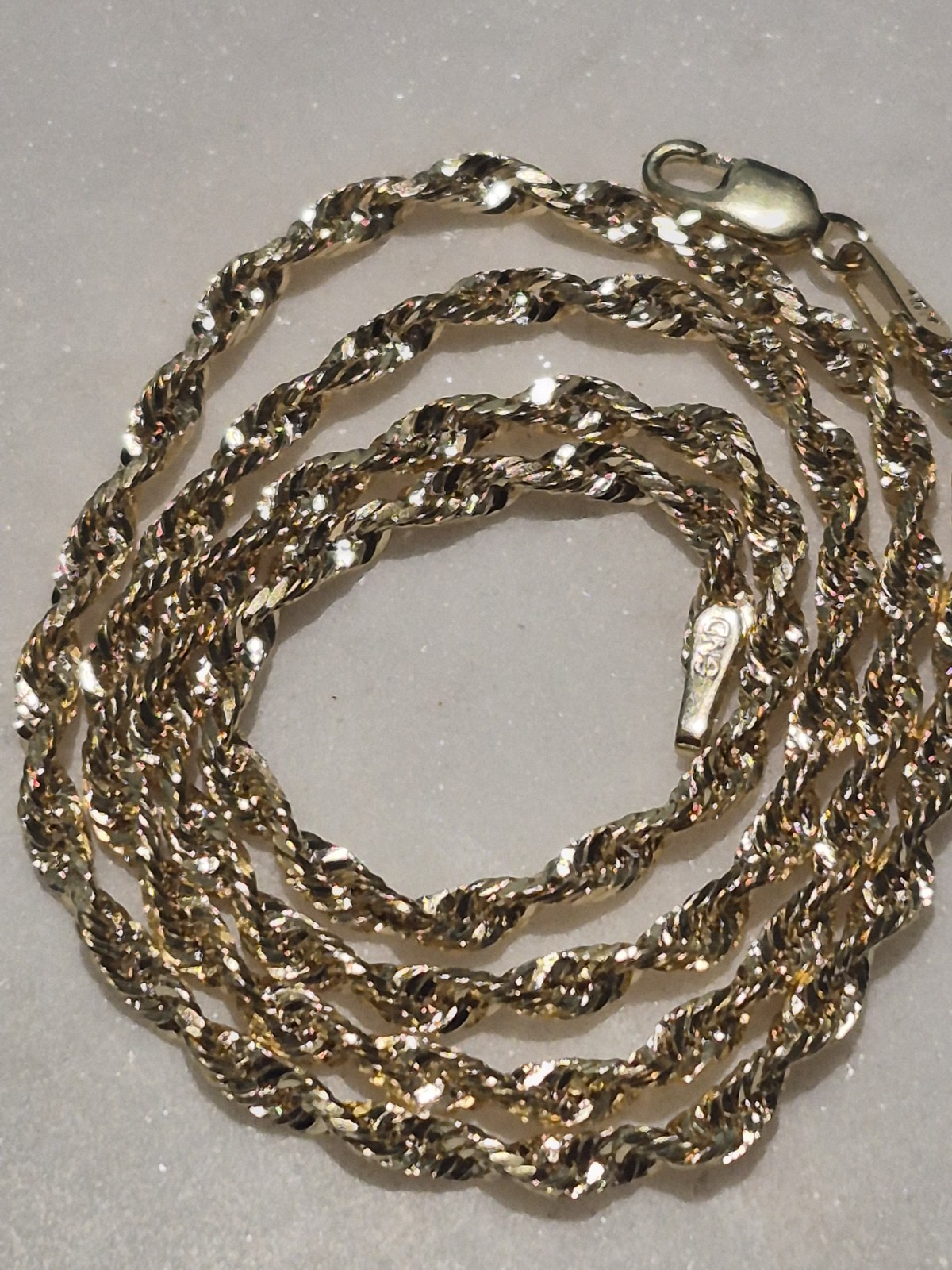 10k Solid Gold Hollow Diamond Cut Rope Chain Necklace 2.5mm 16in