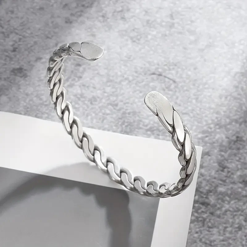 925 Sterling Silver Cuff Chain Wristband Bracelet Bangle Cuff One Size Fit All