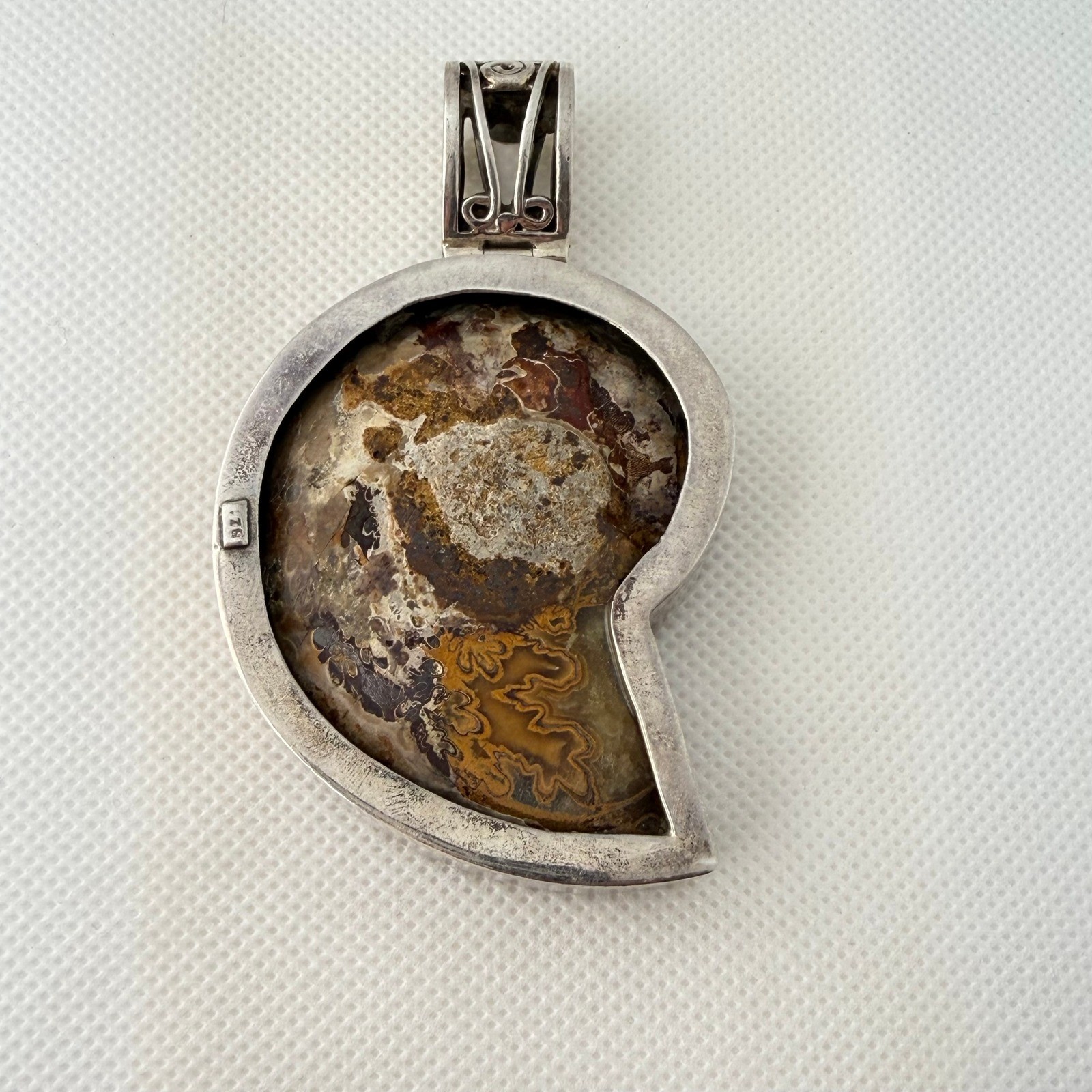 Ammonite Fossil Pendant Sterling Silver 69+g