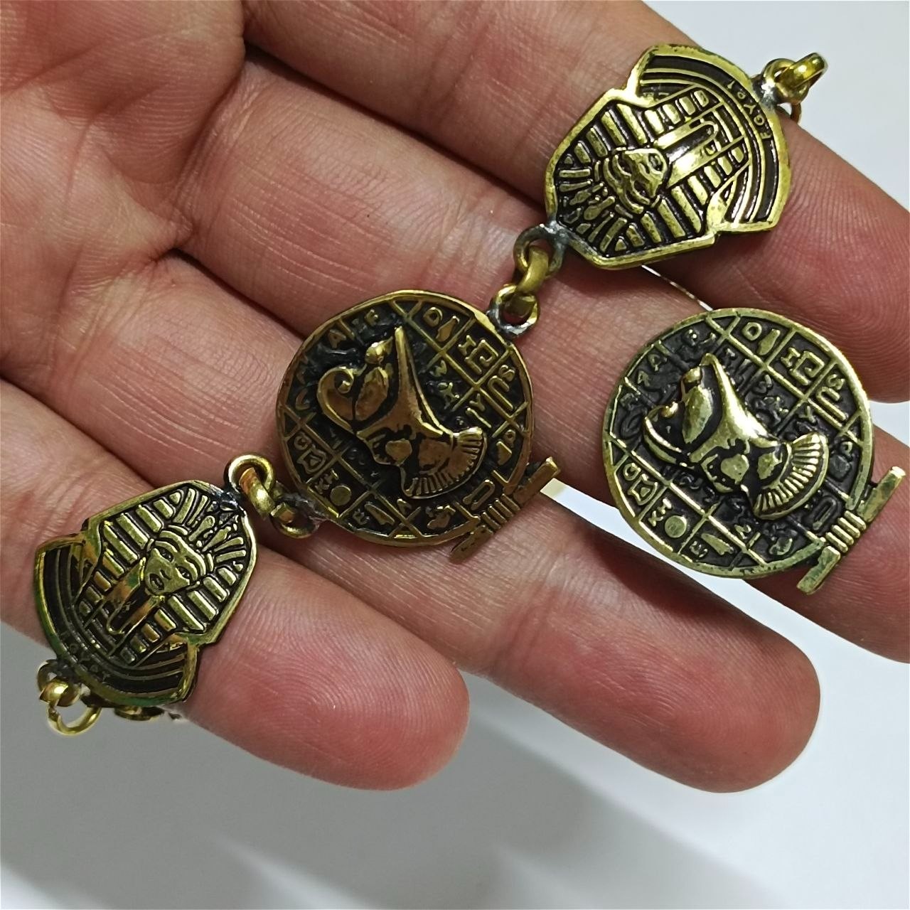 Ancient Egypt Brass Bracelet Pharaoh Hieroglyphic Handmade Vintage Jewelry Gift