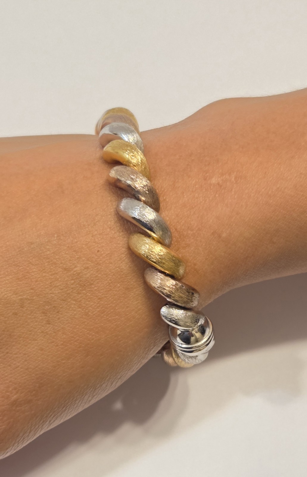 Authentic Milor Sterling Silver Triple Tone Brush Finish Chunky Bracelet 8″