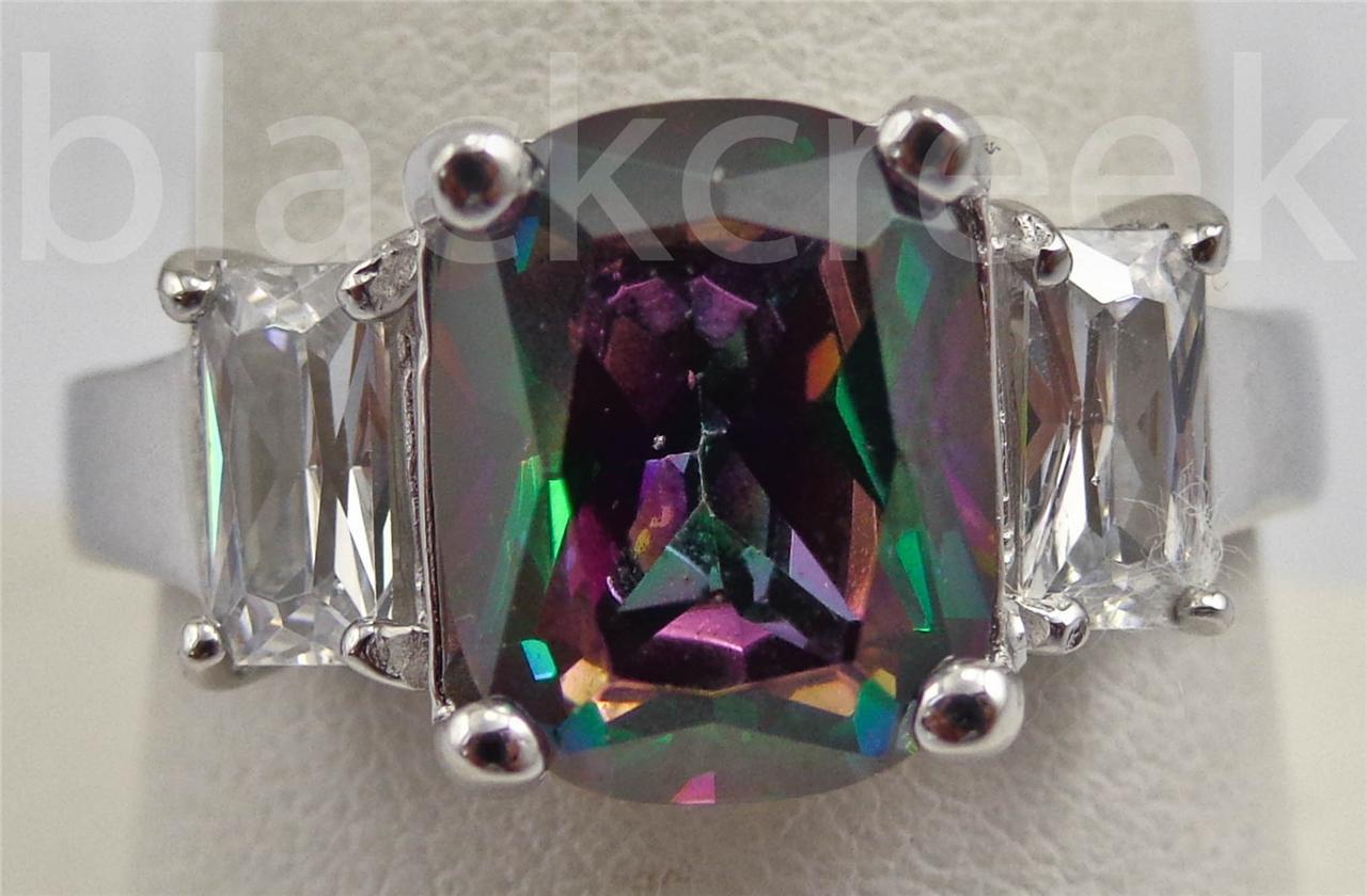 5.00tcw Radiant Rainbow Topaz 925 Sterling Silver 3-Stone Engagement Ring Sz 7