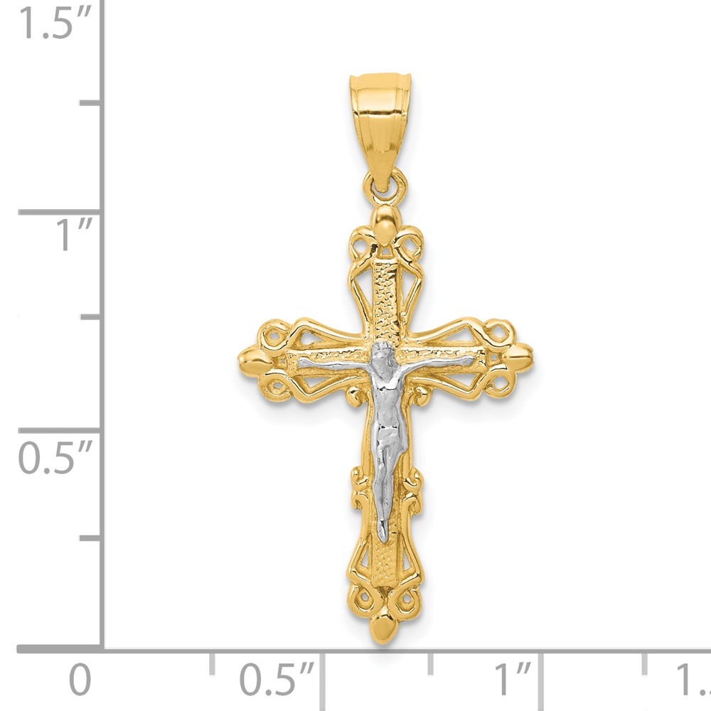 10k Two-tone Gold Crucifix Pendant for Women 1.4 gram, L-1.38 In, W-0.75 In