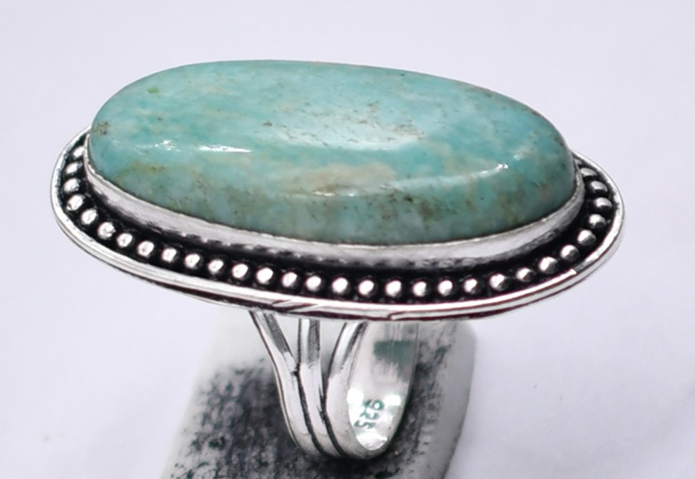 Amazonite Natural Gemstone Ethnic Antique Design Ring US Size-7 R 4482