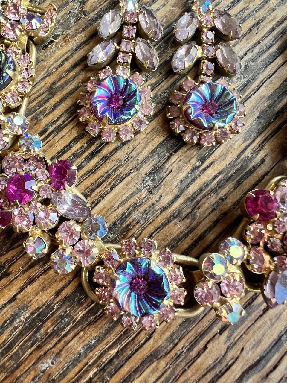 Rare Vintage Juliana D&E Heliotrope Margarita Pink RS Bracelet Earring Set 7.5″