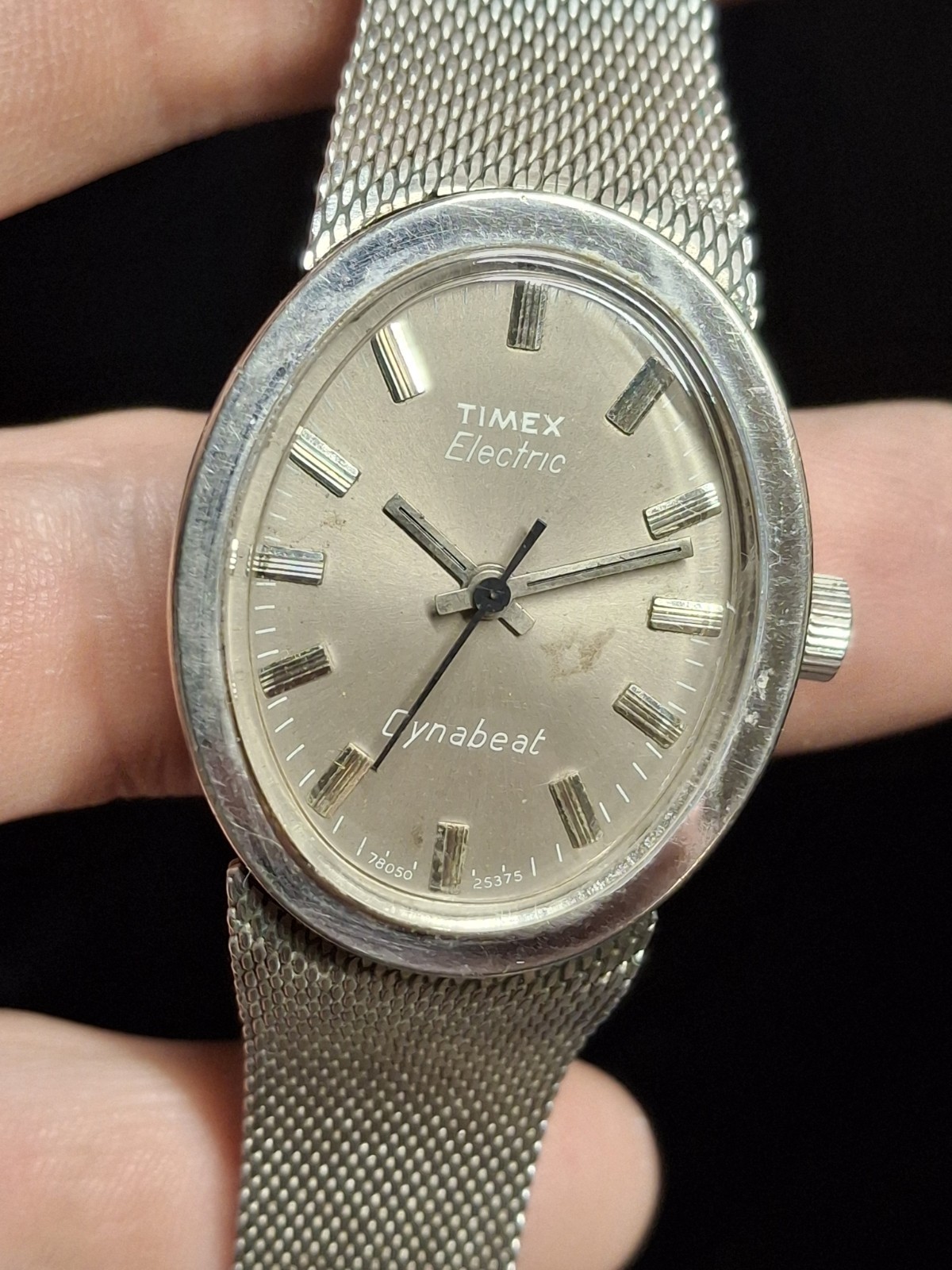 Timex Electric Dynabeat Silver Tone Grey Dial Mens Vintage 1970s 1975 Watch…