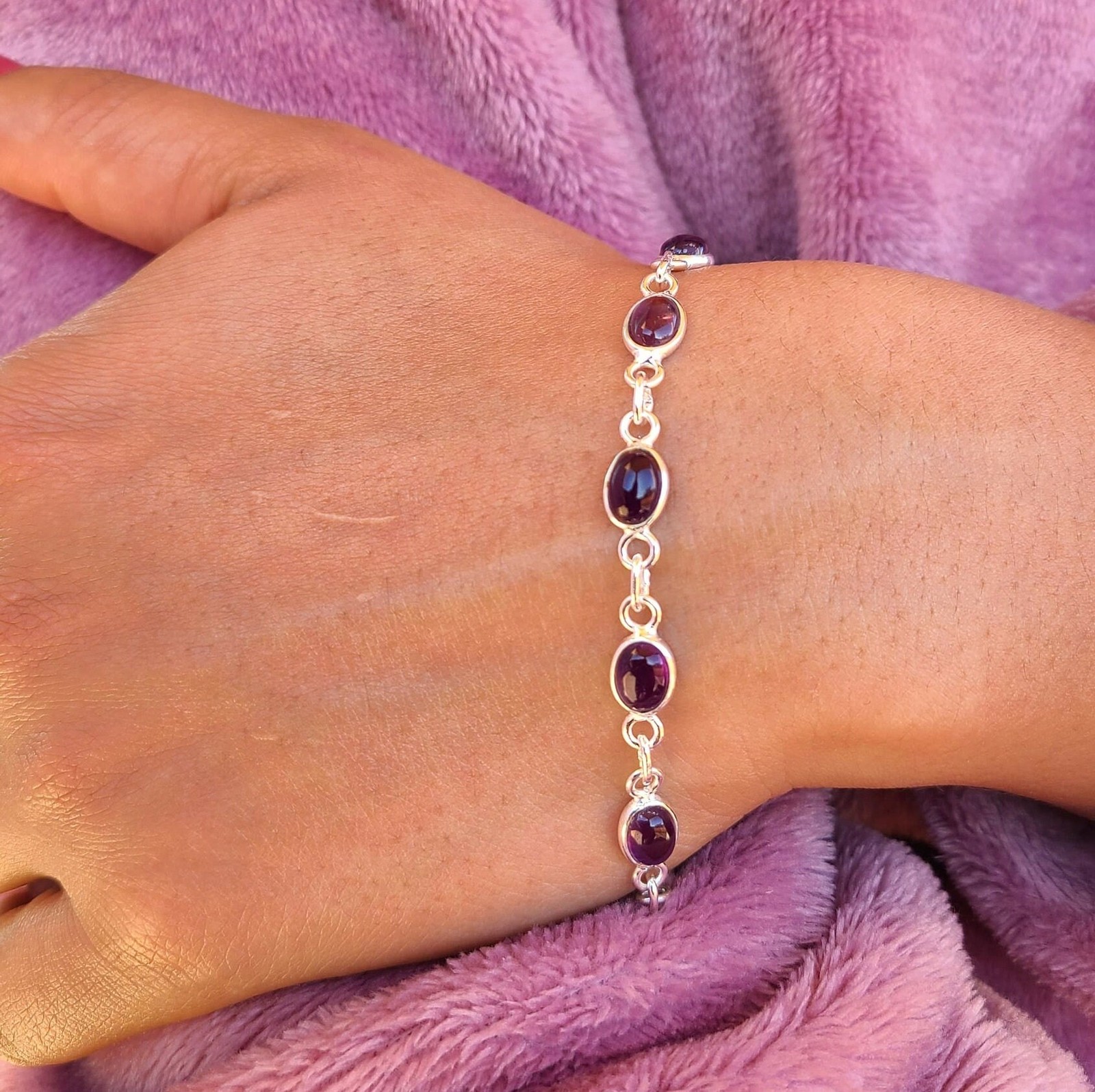 Genuine Amethyst Bracelet 925 Sterling Silver | Healing Boho Gemstone Jewelry