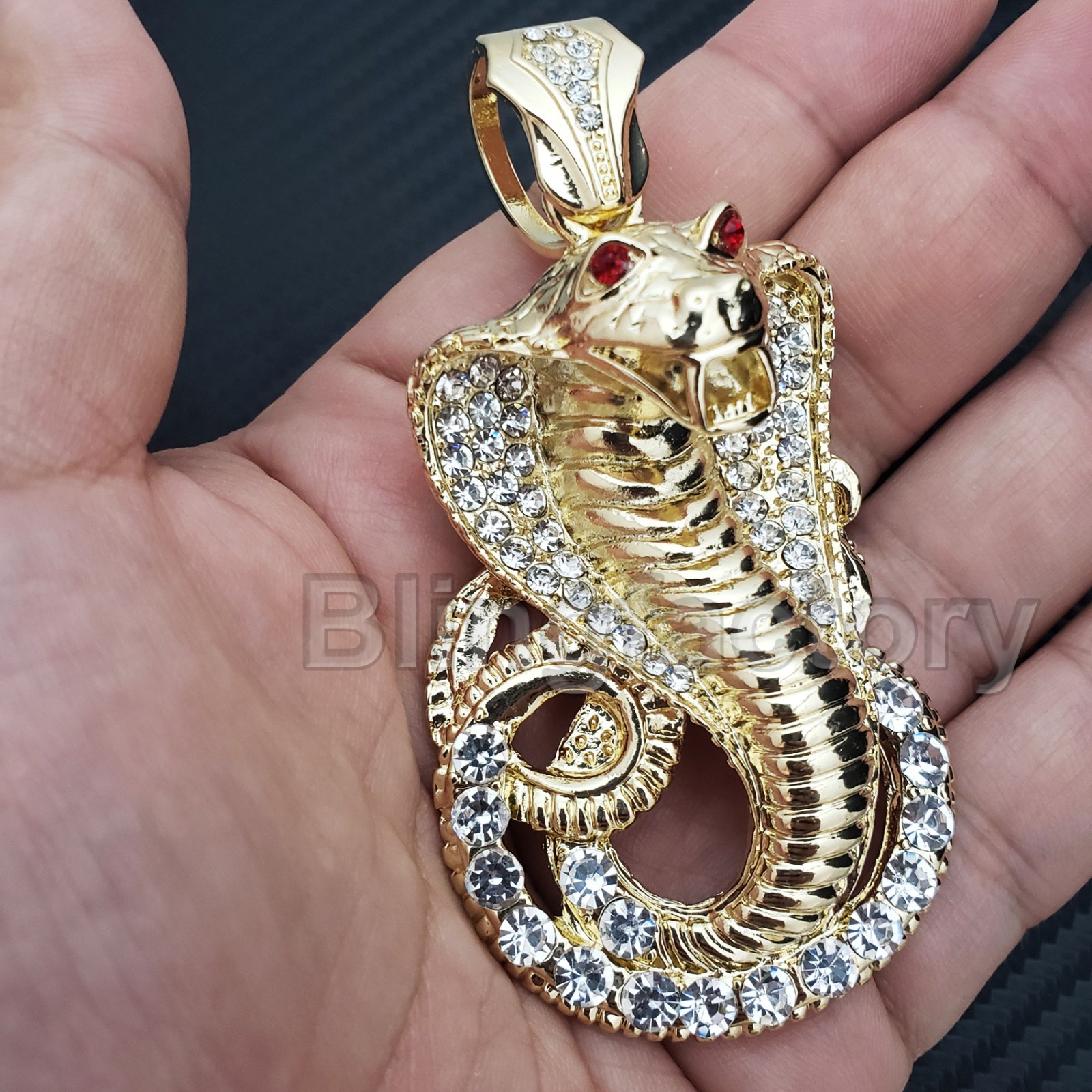 Hip Hop Iced Cobra Snake CZ Large Pendant & 10mm 20″ Herringbone Chain Necklace