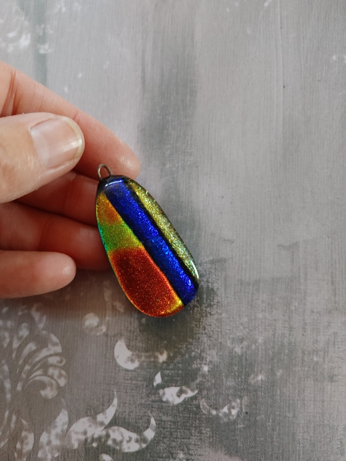 vintage pendant finding component dichroic art glass precious metal foil artisan