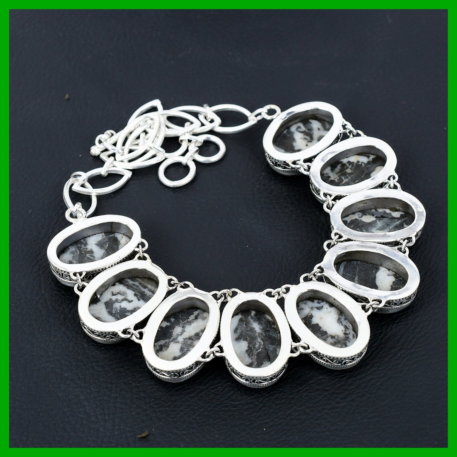 Sterling Silver White Buffalo Turquoise Gemstone Chain Vintage Necklace Jewelry