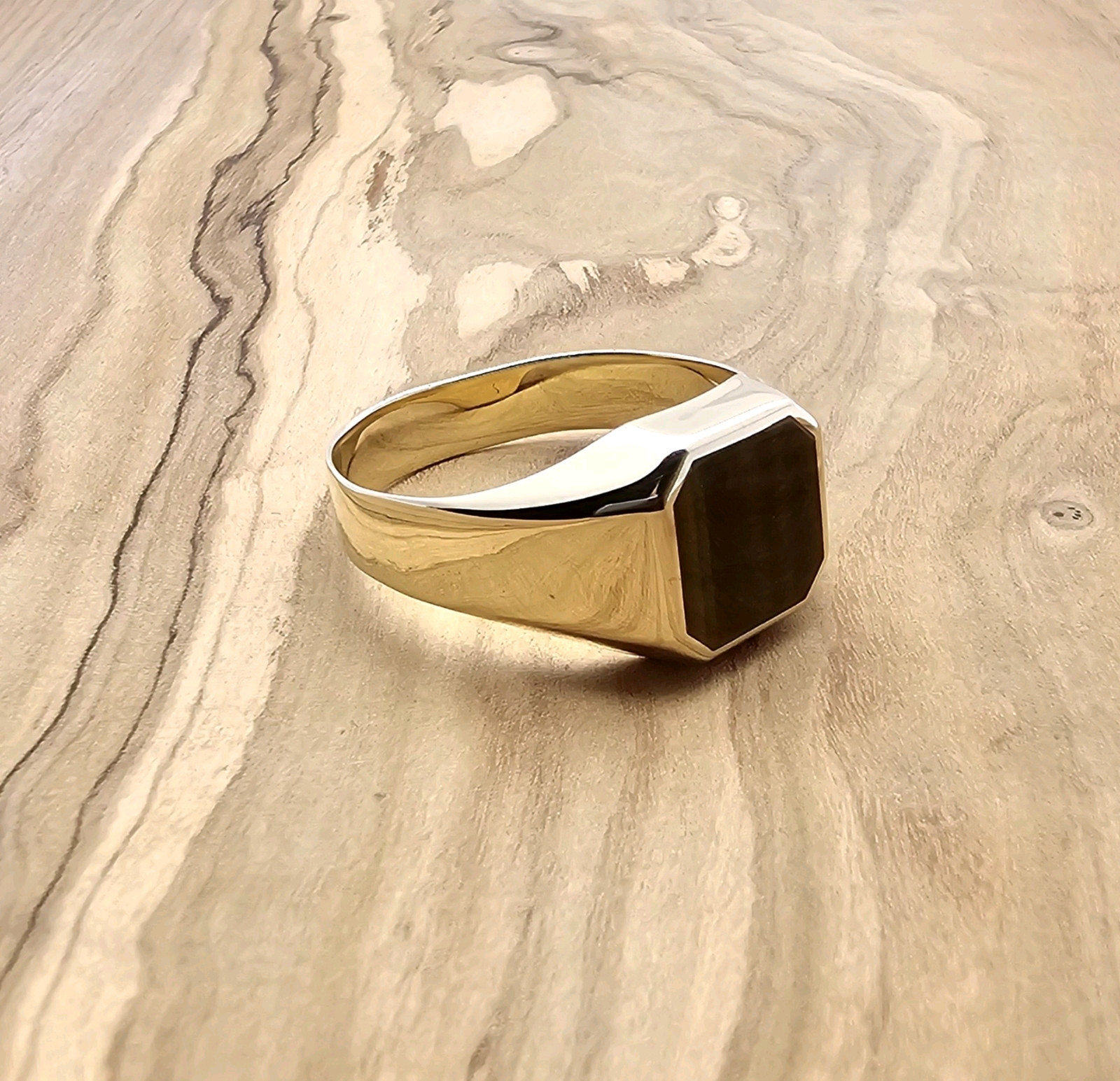 Ring – Signet Ring – Size 70 – 585/- Gold 14 Karat – 4.90 Grams – Tiger Eye