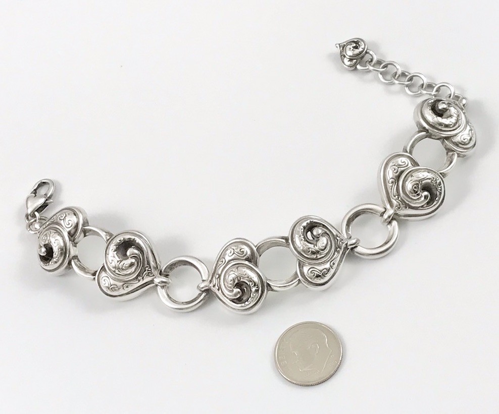 Brighton Puffy Heart Chunky Link Bracelet Silver Retired. #890