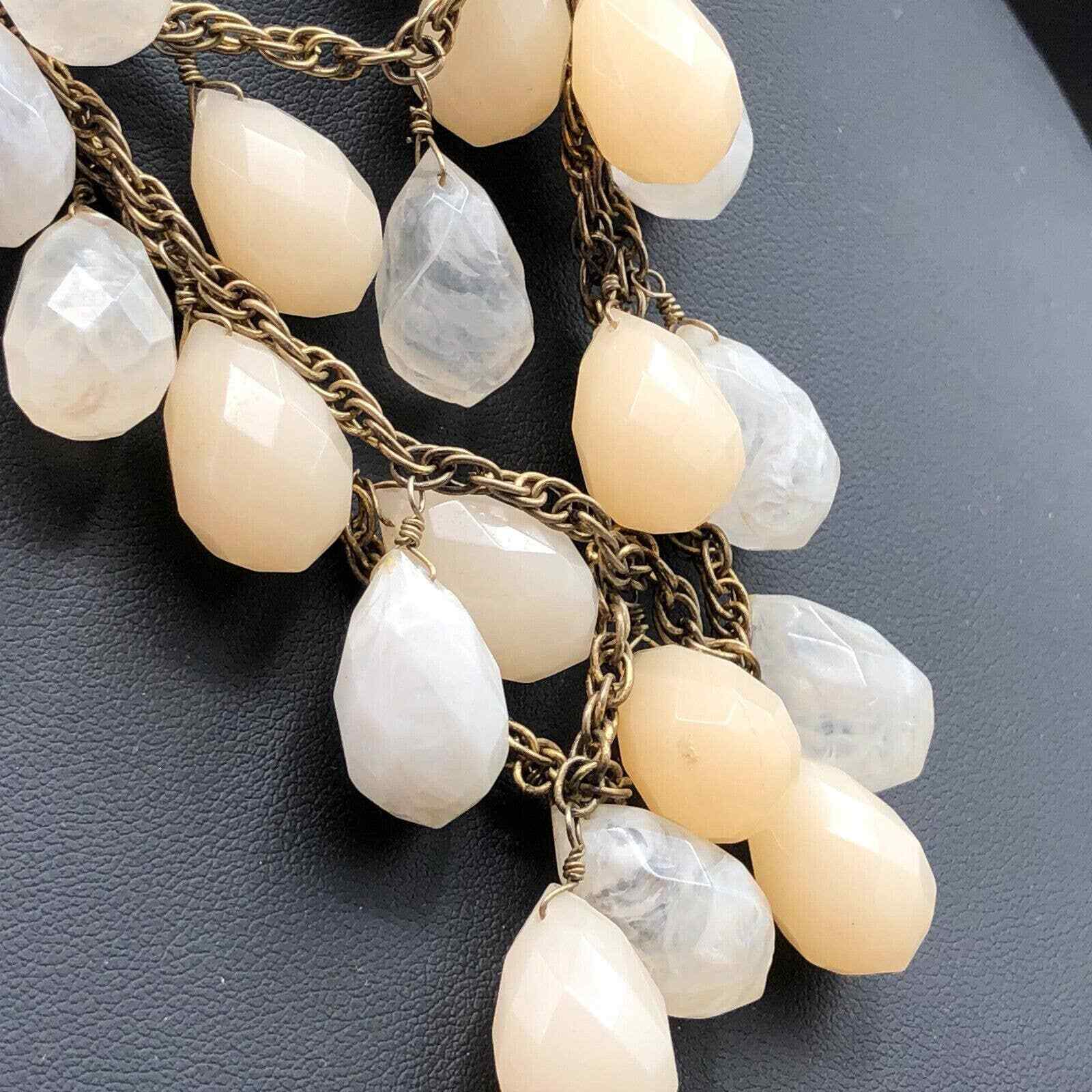 Lydell NYC 3 Strand Necklace Pastel Peach Milky Clear Faceted Briolette Beads