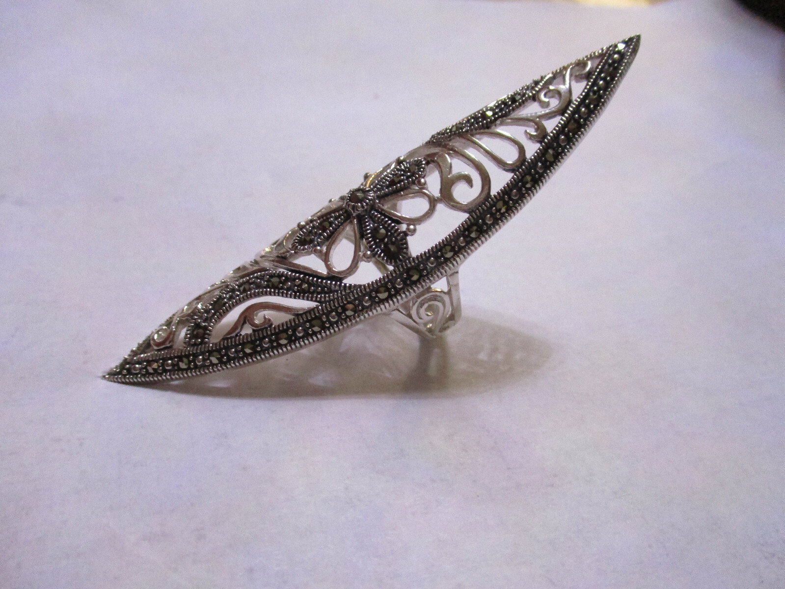 Huge Sterling Silver Ring for Woman Vintage look new style 3 inches long size 7