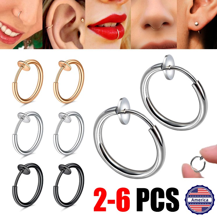 Women Clip On Hoop Earrings Stainless Steel Clip On Earrings Non-Pierced 1-3Pair