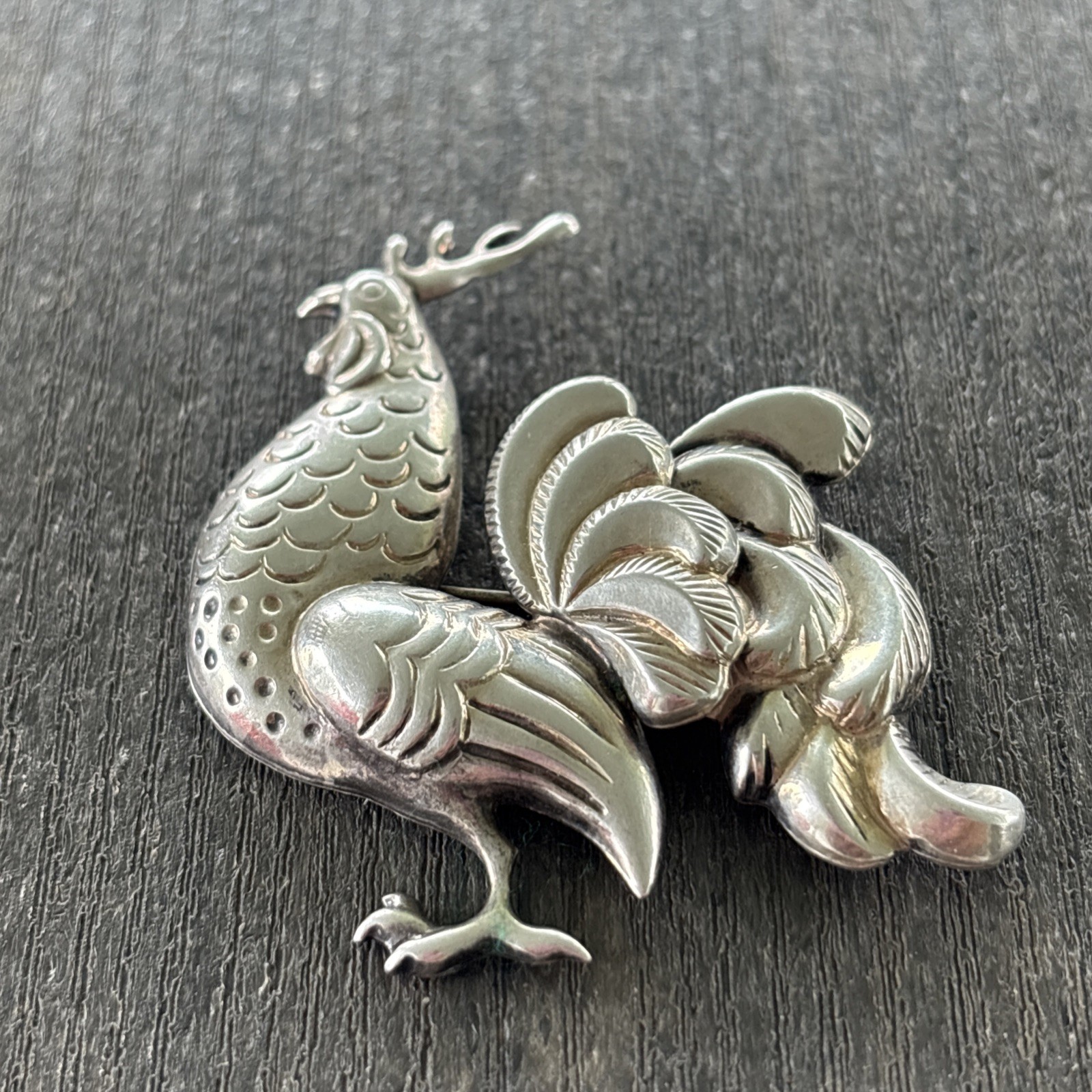 Sterling Silver Large Rooster Pin Brooch Marked Lang 10.6 Grams 2.25” x 2”