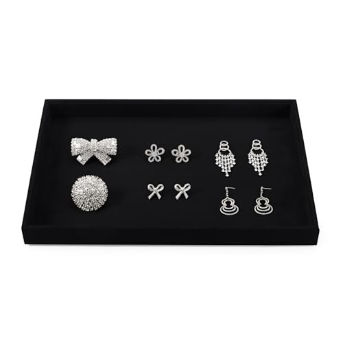 Flat Microfiber Jewelry Tray Necklace Bracelet Bangle Watch 1 Grid Black