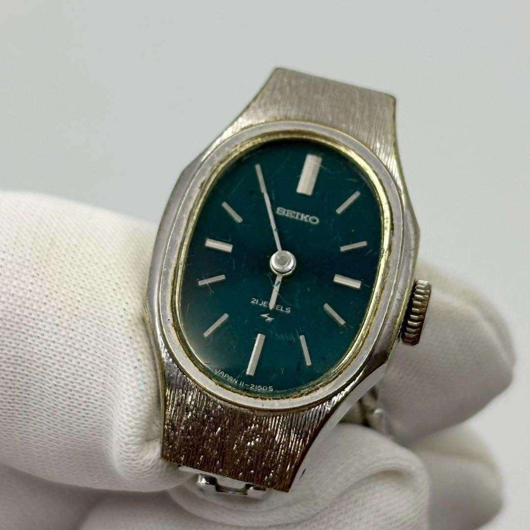 Working/Manual Winding SEIKO 21 Jewels Green Dial Vintage Ladies Watch