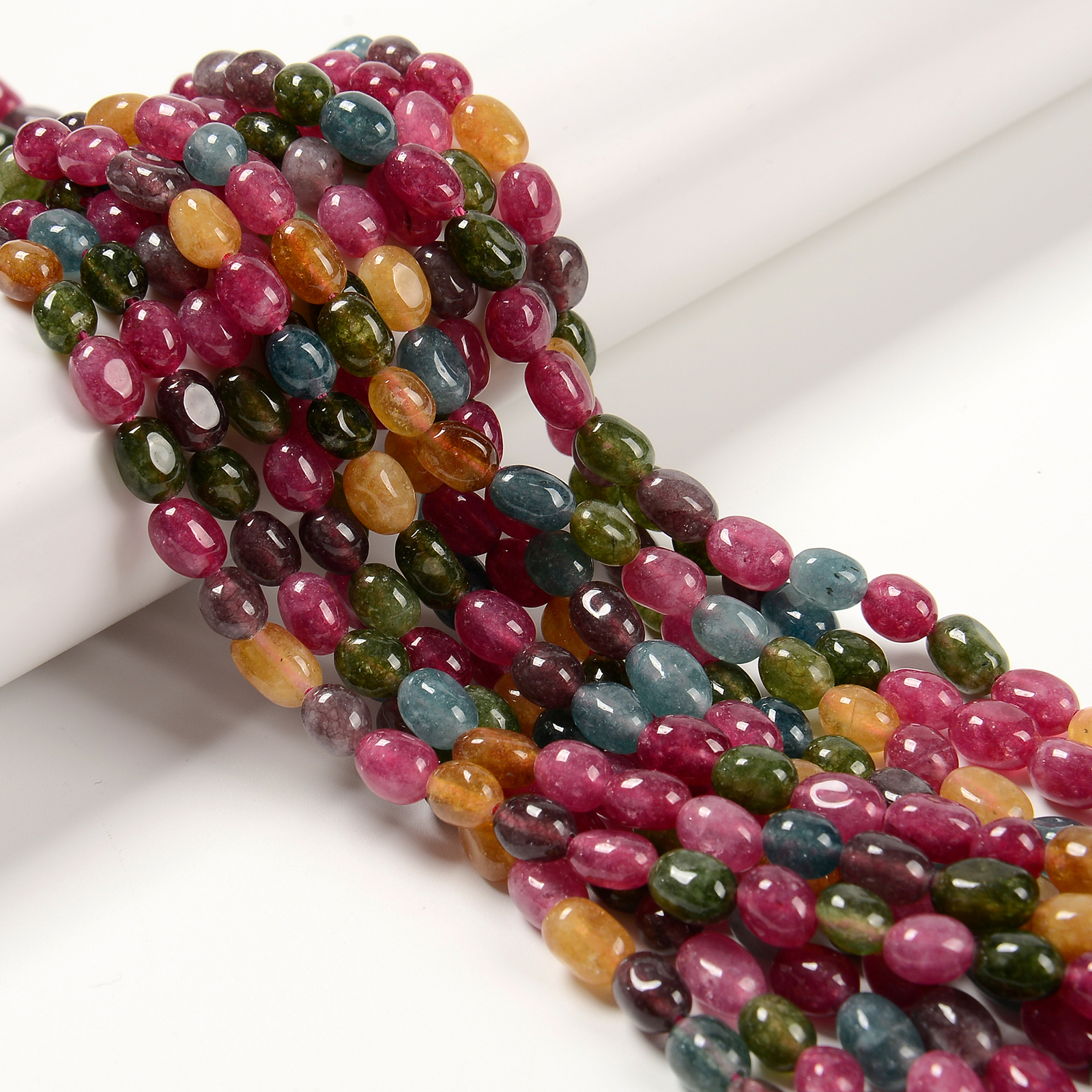 Multi-color Tourmaline Color Dyed Jade Pebble Nugget Beads 6×8-9mm 15.5” Strand