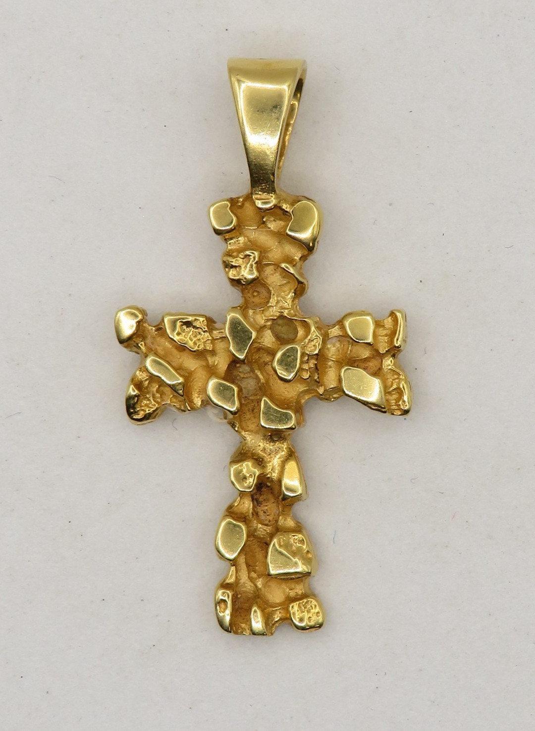 14k YELLOW GOLD CROSS PENDANT – GOLD NUGGET STYLE – 1 3/8″ HIGH *