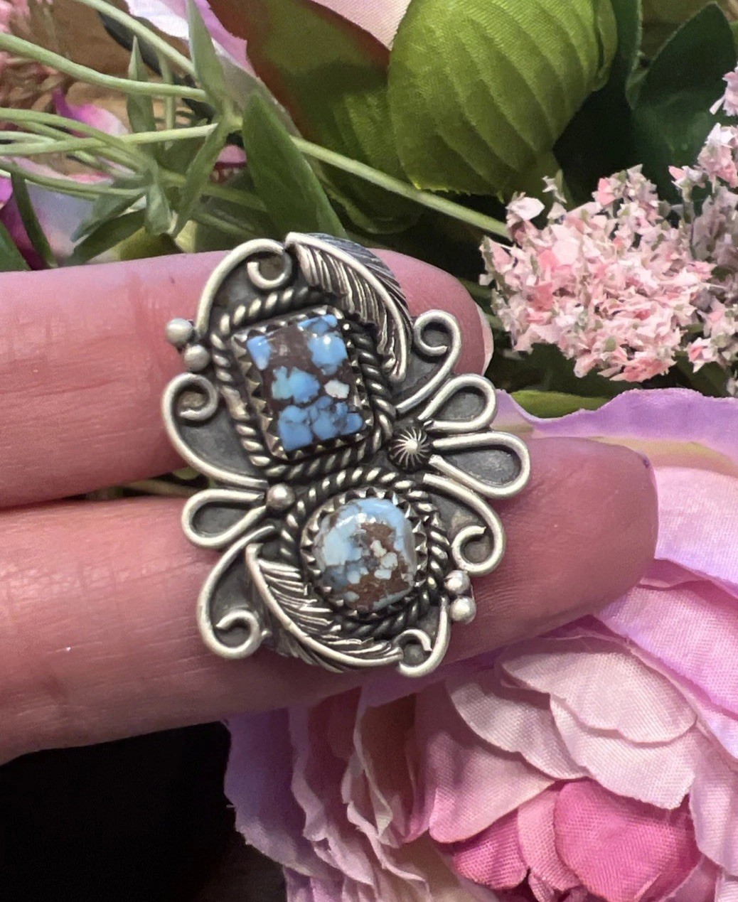 Golden Hills Turquoise Sterling Silver Ring SZ 6.5-7.5 Southwestern Native Style