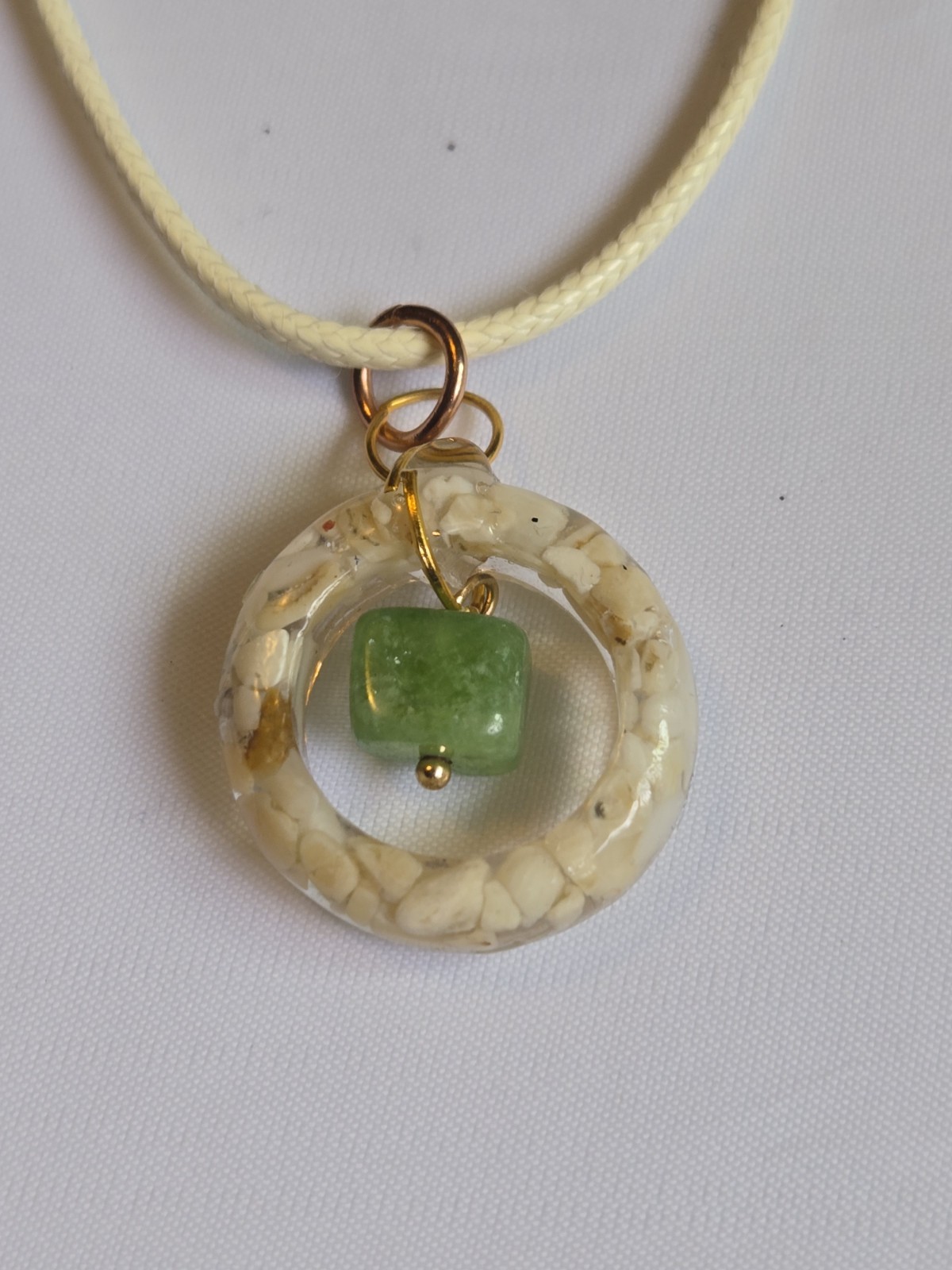 Handmade Raw Peridot & White Coral Resin Necklace August Birthstone Gemstone
