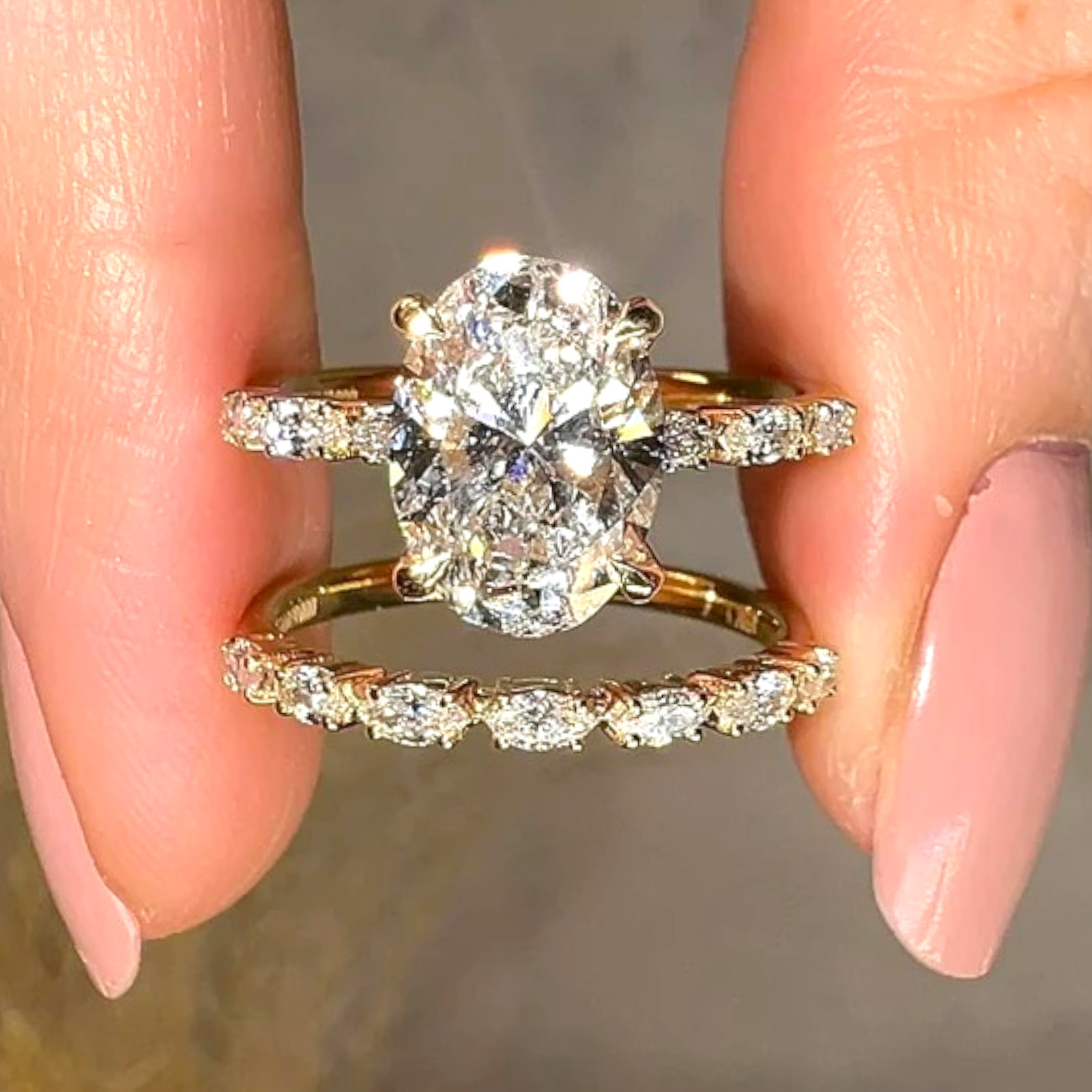 IGI Lab Grown Diamond Engagement Band Set Ring 3.25 Ct Oval Cut 18k Yellow Gold