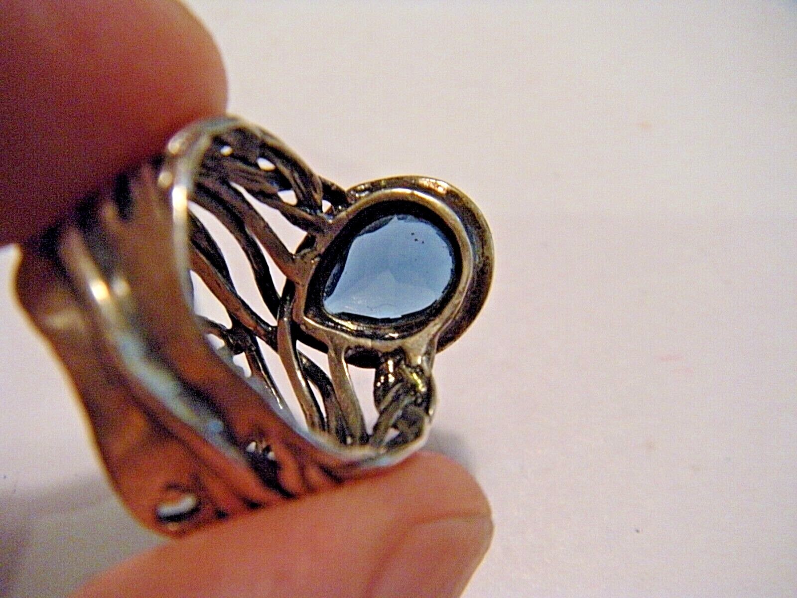 Aquamarine Tear Drop PZ Paz Creations Sterling Silver Brutalist Israel Ring 5.5