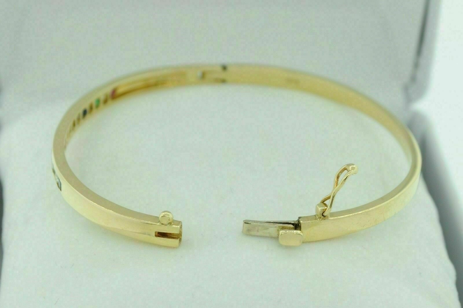 7 CT Simulated Ruby Emerald Sapphire Yellow Gold Plated Silver Bangle Bracelet